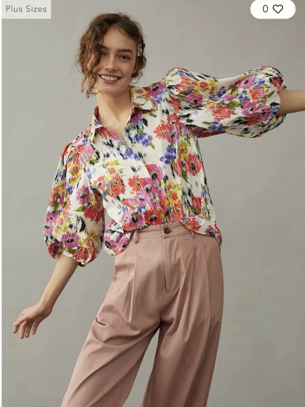 Anthropologie Maeve Rachel Floral Puff Sleeve Button Down Womens Size Small